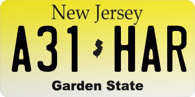 NJ license plate A31HAR