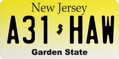 NJ license plate A31HAW