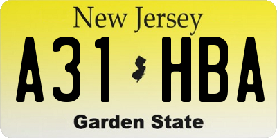 NJ license plate A31HBA