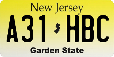 NJ license plate A31HBC