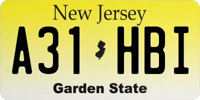 NJ license plate A31HBI