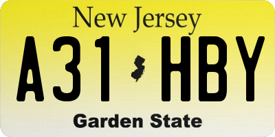 NJ license plate A31HBY