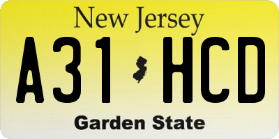 NJ license plate A31HCD