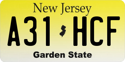 NJ license plate A31HCF