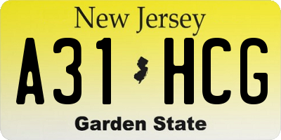 NJ license plate A31HCG