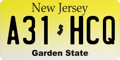 NJ license plate A31HCQ