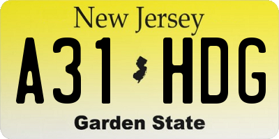 NJ license plate A31HDG