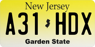 NJ license plate A31HDX