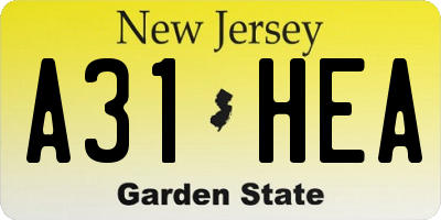 NJ license plate A31HEA