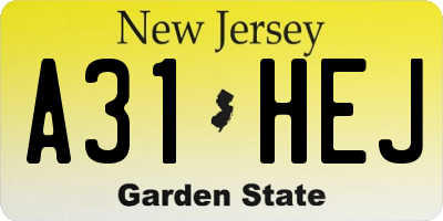 NJ license plate A31HEJ