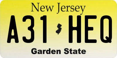 NJ license plate A31HEQ