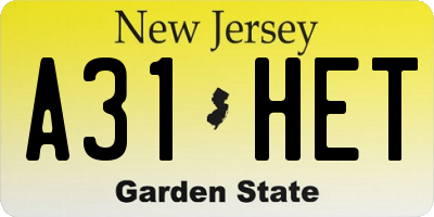 NJ license plate A31HET