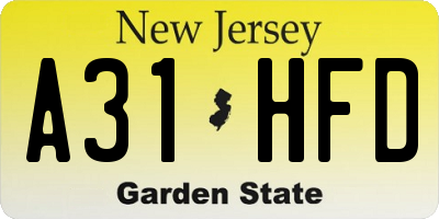 NJ license plate A31HFD