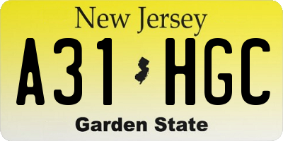 NJ license plate A31HGC