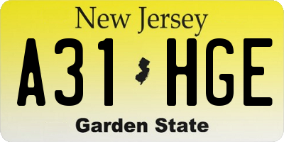 NJ license plate A31HGE