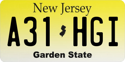 NJ license plate A31HGI