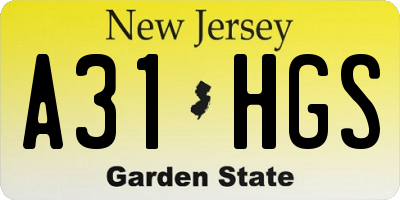 NJ license plate A31HGS