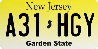 NJ license plate A31HGY