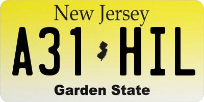 NJ license plate A31HIL