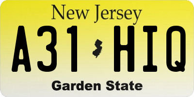 NJ license plate A31HIQ