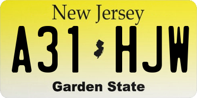 NJ license plate A31HJW