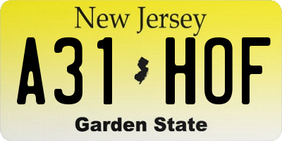 NJ license plate A31HOF