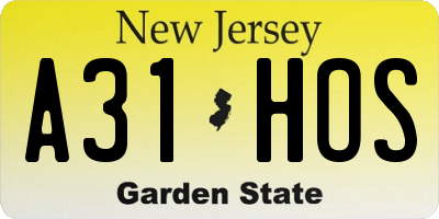 NJ license plate A31HOS