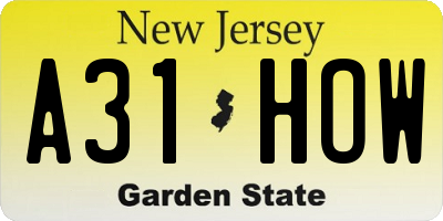 NJ license plate A31HOW