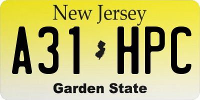 NJ license plate A31HPC