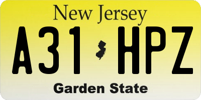 NJ license plate A31HPZ