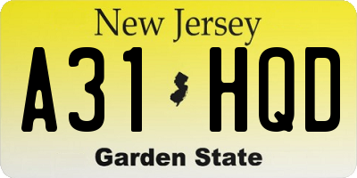 NJ license plate A31HQD