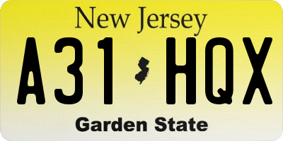 NJ license plate A31HQX