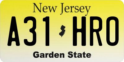 NJ license plate A31HRO