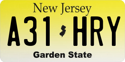 NJ license plate A31HRY