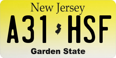 NJ license plate A31HSF