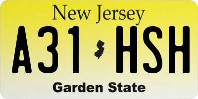 NJ license plate A31HSH