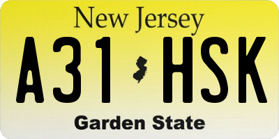 NJ license plate A31HSK