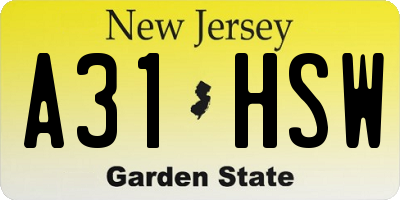 NJ license plate A31HSW