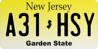 NJ license plate A31HSY