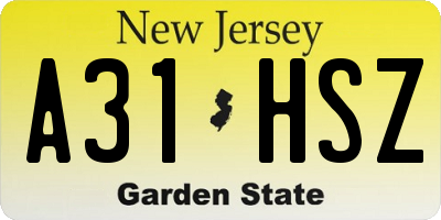 NJ license plate A31HSZ
