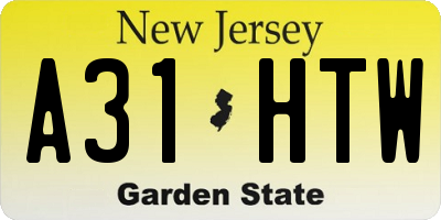 NJ license plate A31HTW