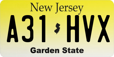NJ license plate A31HVX