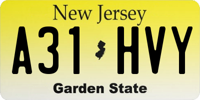 NJ license plate A31HVY