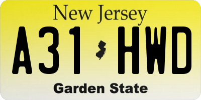NJ license plate A31HWD