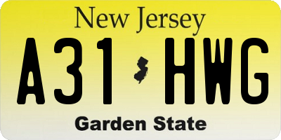 NJ license plate A31HWG