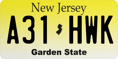 NJ license plate A31HWK