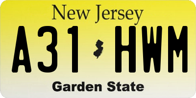 NJ license plate A31HWM