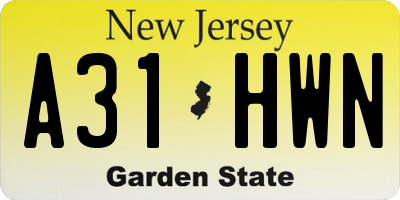 NJ license plate A31HWN