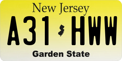 NJ license plate A31HWW