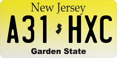 NJ license plate A31HXC
